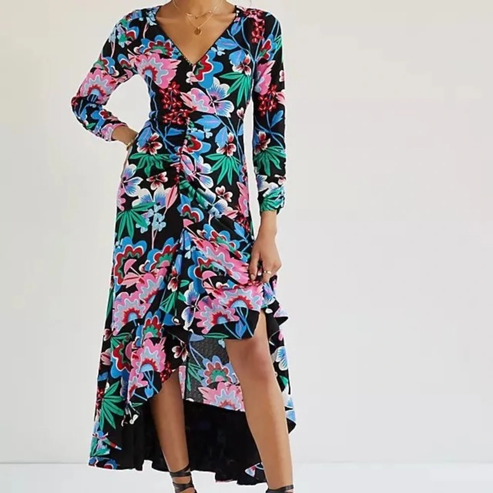 Anthropologie Maeve Ruched Floral Midi Dress